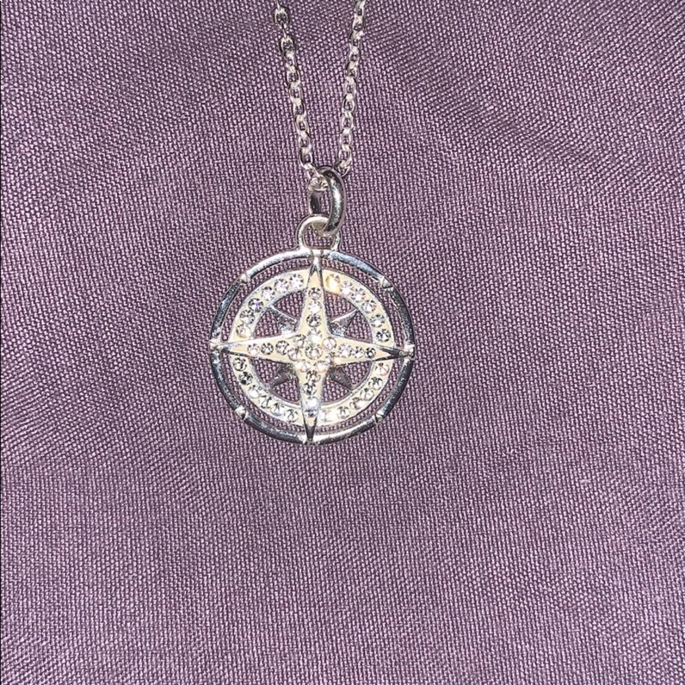 NWOT Silver Compass Necklace